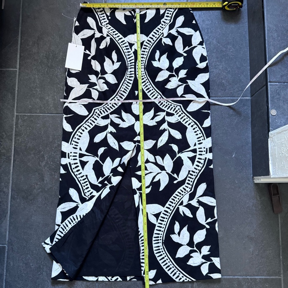 Parker the Kiley straight Midi Black and White leaf print needy Skirt woman's 8. - Picture 10 of 14